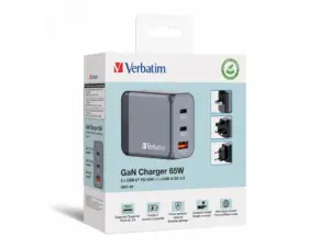 Verbatim Incarcator GNC65 65W EU/UK/US2 x USB-C PD 65W / 1 x USB-A QC 3.0