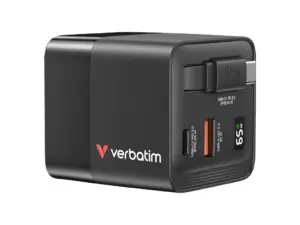 Verbatim Incarcator GaN 65W cablu retract EU/UK/US1 x USB-C PD 65W 1 x USB-A QC 3.0