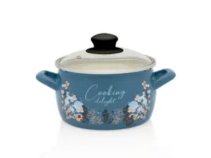 Metalac Oala 2.2 L cu capac sticla Cooking Delight email/16 cm/2.2 L