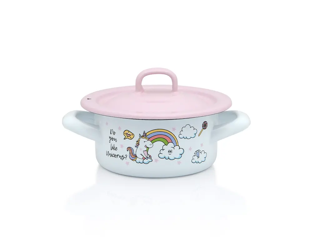 Cratita cu capac Unicorn Metalac, email, 12cm, 0.75l