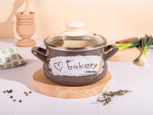 Oala cu capac din sticla Bakery Metalac, email, 14cm, 1.65l