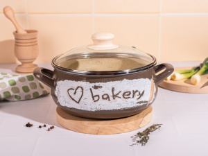 Cratita cu capac din sticla Bakery Metalac, email, 16cm, 1.85l