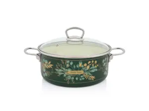Cratita cu capac sticla Golden Times Metalac, email, 24cm, 4.75l