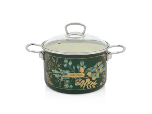 Oala cu capac din sticla Golden Times Metalac, email, 20cm, 4l