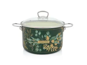 Oala cu capac din sticla Golden Times Metalac, email, 24cm, 6.75l