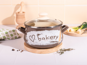 Oala cu capac din sticla Bakery Metalac, email, 16cm, 2.2l