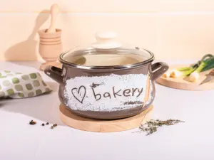 Oala cu capac din sticla Bakery Metalac, email, 16cm, 2.2l
