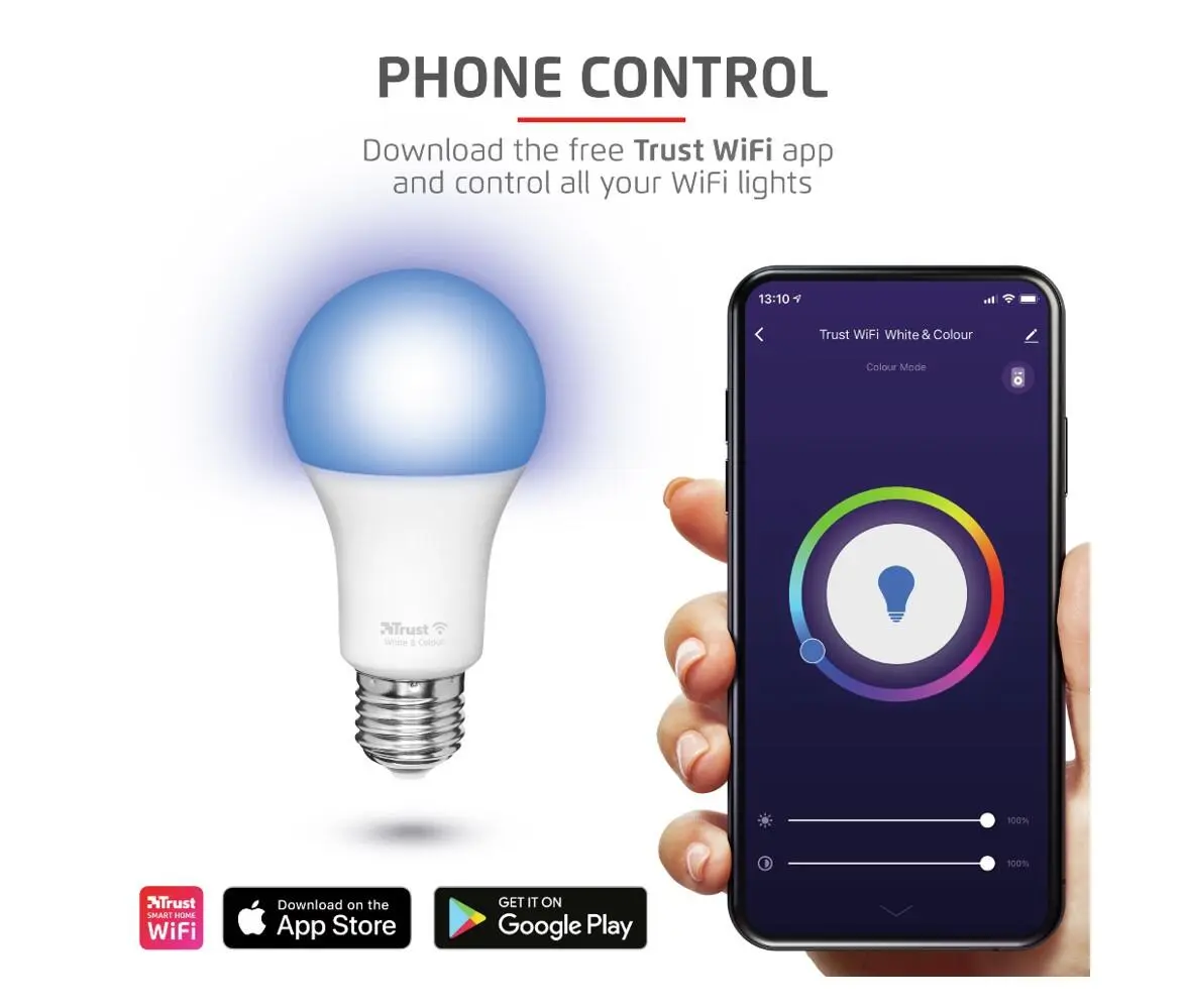 Bec Trust Smart WiFi, RGBCW E27 luminozitate 806 lm, clasa energetica A+ - imagine 3