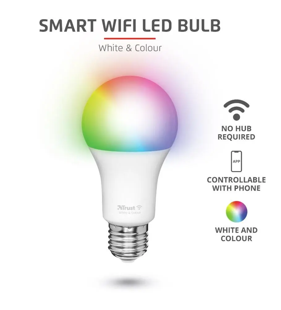 Pachet 2 becuri Trust LED RGBCW WiFi, E27luminozitate 806 lm, clasa energetica A+ - imagine 5